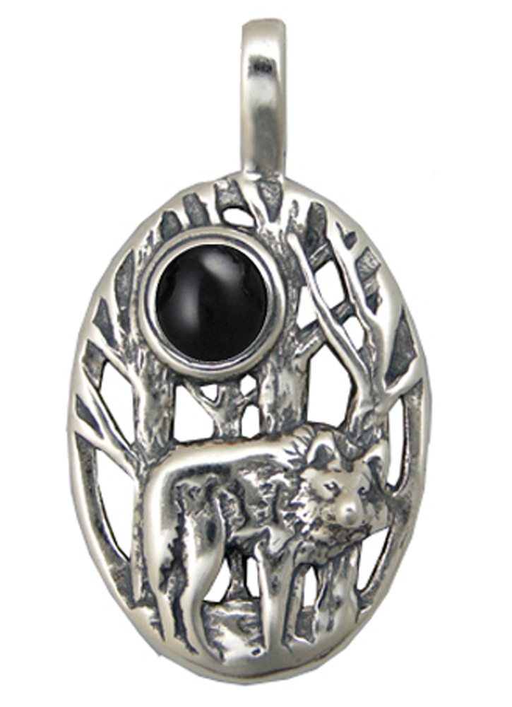 Sterling Silver Winter Wolf Pendant With Black Onyx